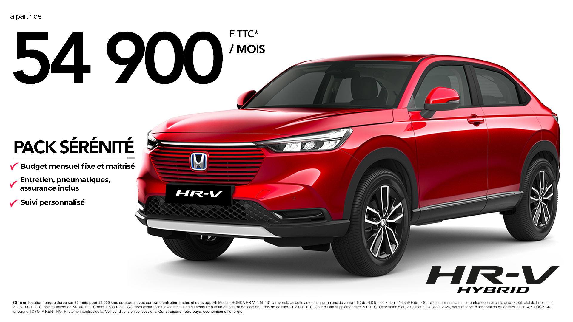 HONDA H-RV HYBRID à partir de 54 900F/MOIS